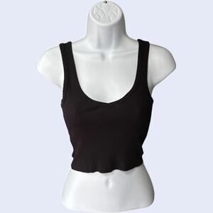 Cotton On Ribbed Scoop Neck Crop Tank Top Black XS Stretchy Minimalist